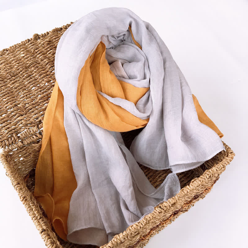 Stylish Two Color Matching Cotton Linen Thin Scarf - Yellow & Light Gray - image 13
