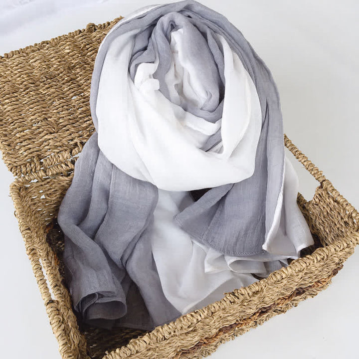 Stylish Two Color Matching Cotton Linen Thin Scarf - Gray & White - image 1