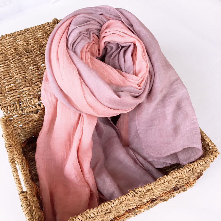 Stylish Two Color Matching Cotton Linen Thin Scarf - Pink & Violet - image 9