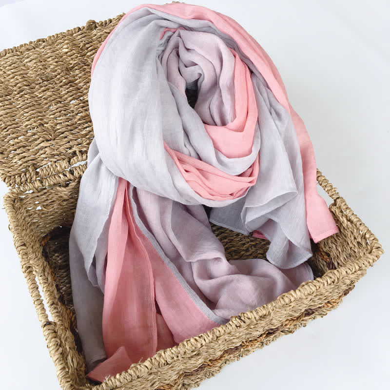 Stylish Two Color Matching Cotton Linen Thin Scarf - Pink & Light Gray - image 2