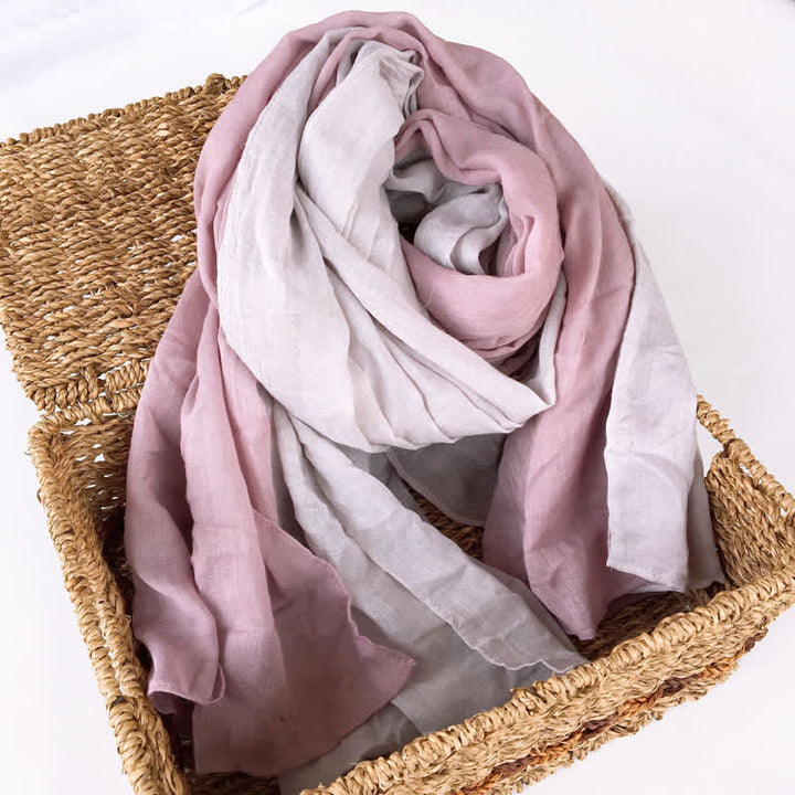 Stylish Two Color Matching Cotton Linen Thin Scarf - Violet & Light Gray - image 8