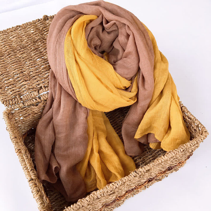 Stylish Two Color Matching Cotton Linen Thin Scarf - Yellow & Light Coffee - image 12