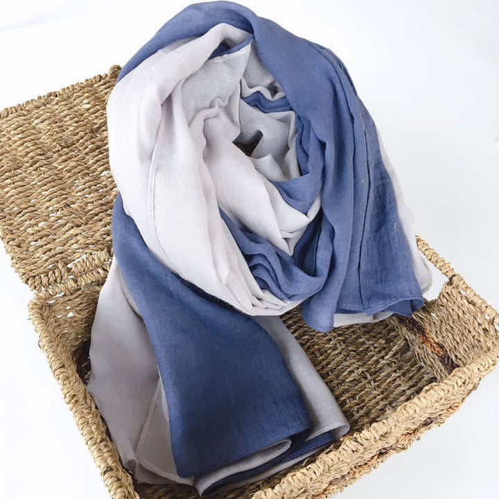 Stylish Two Color Matching Cotton Linen Thin Scarf - Navy & Light Gray - image 10