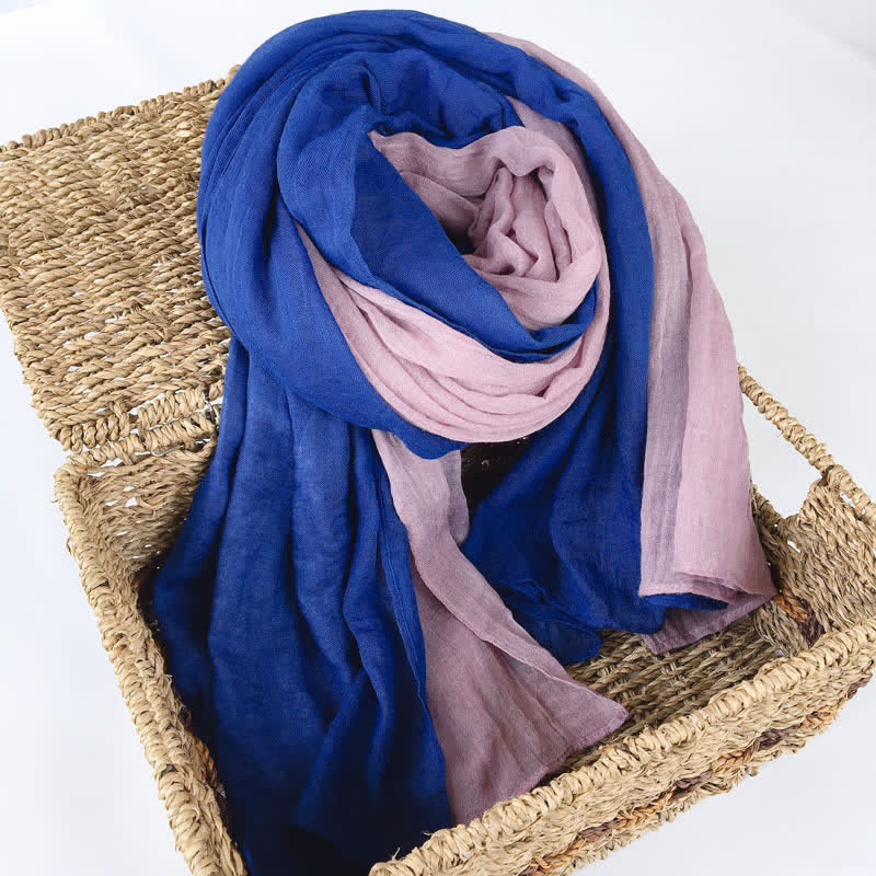 Stylish Two Color Matching Cotton Linen Thin Scarf - Royal & Violet - image 17