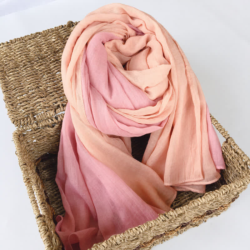 Stylish Two Color Matching Cotton Linen Thin Scarf - Pink & Light Salmon - image 16