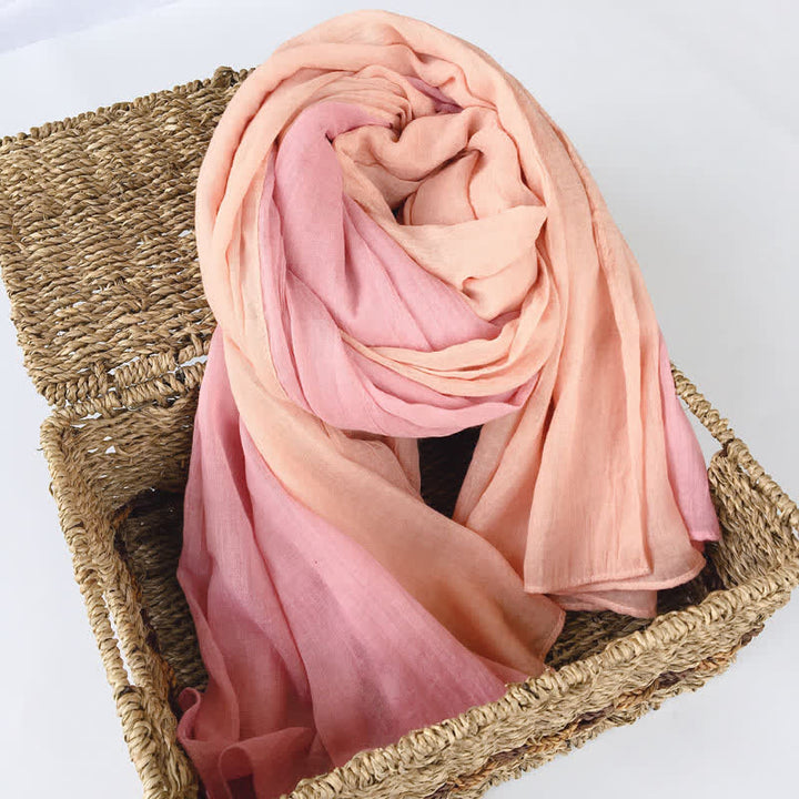 Stylish Two Color Matching Cotton Linen Thin Scarf - Pink & Light Salmon - image 16