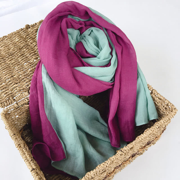 Stylish Two Color Matching Cotton Linen Thin Scarf - Purple & Turquoise - image 7