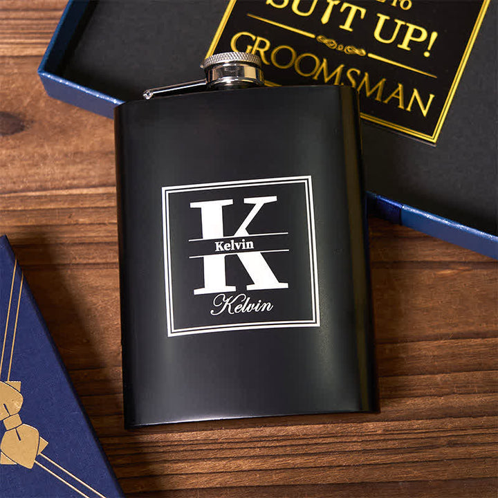 2Pcs Customizable Black Flask ACE of Spades Lighter Groomsmen Gift Box - image 2