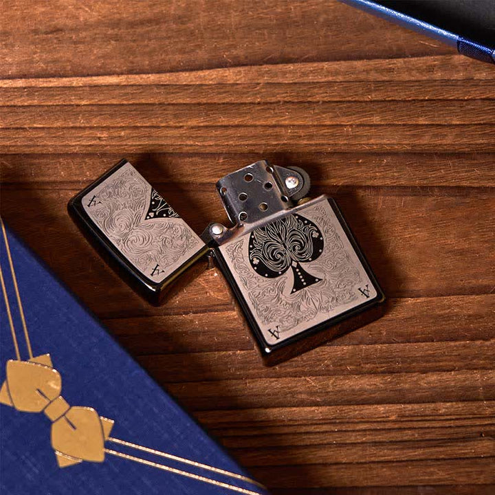 2Pcs Customizable Black Flask ACE of Spades Lighter Groomsmen Gift Box - image 3