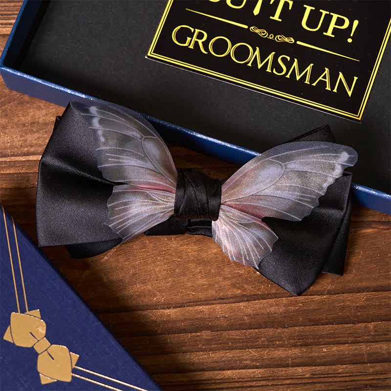 3Pcs Black Theme Necktie Butterfly Bow Tie Frosted Lighter Groomsmen Gift Box - image 3
