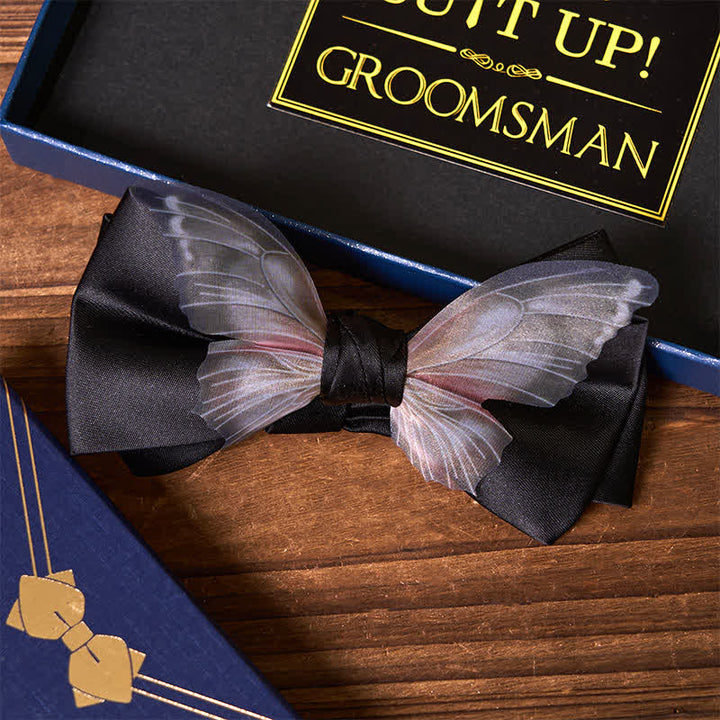 3Pcs Black Theme Necktie Butterfly Bow Tie Frosted Lighter Groomsmen Gift Box - image 3