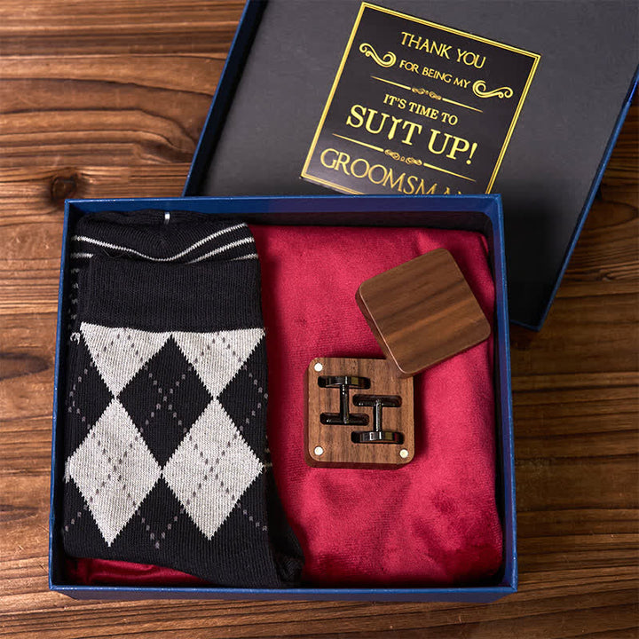 4Pcs Necktie Cuffinks Socks Suit Set Customizable Flask Groomsmen Gift Box - image 3