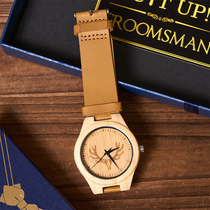 4Pcs Deer Theme Black Bow Tie Flask Bolo Tie Wooden Watch Groomsmen Gift Box - image 5