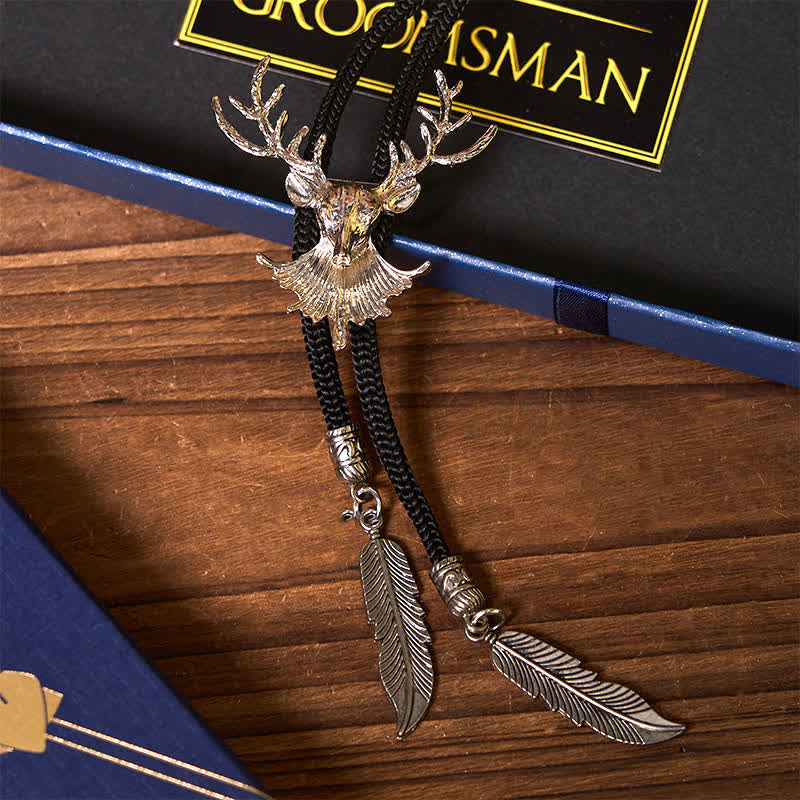 4Pcs Deer Theme Black Bow Tie Flask Bolo Tie Wooden Watch Groomsmen Gift Box - image 6