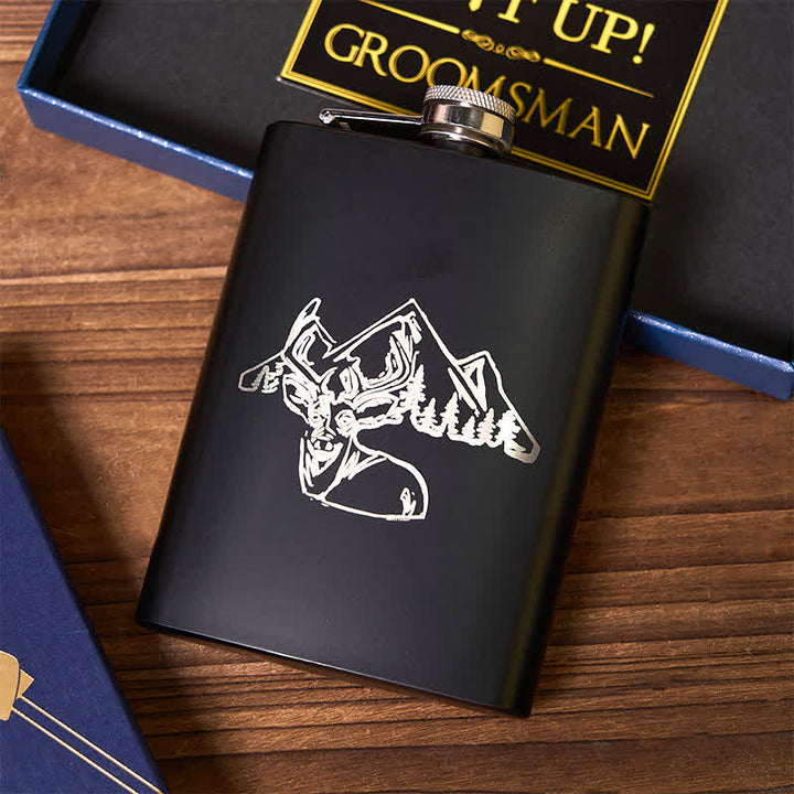 4Pcs Deer Theme Black Bow Tie Flask Bolo Tie Wooden Watch Groomsmen Gift Box - image 3