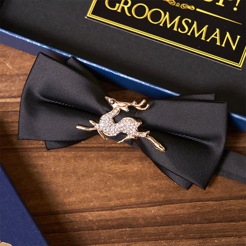 4Pcs Deer Theme Black Bow Tie Flask Bolo Tie Wooden Watch Groomsmen Gift Box - image 4