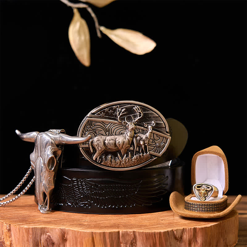 Deer DIY Hidden Knife Belt Buckle Longhorn Pendant Bull Ring Bundle Set  - Bundle Set - Black Embossed Eagle Belt - 42 - image 9