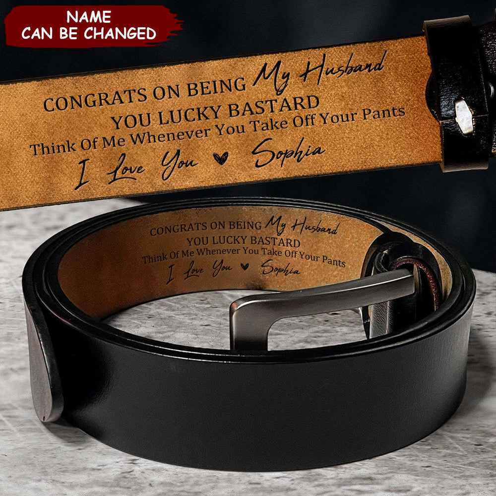 Custom Leather Belt Engraved Names Warm Gift - Black - 44 - image 1
