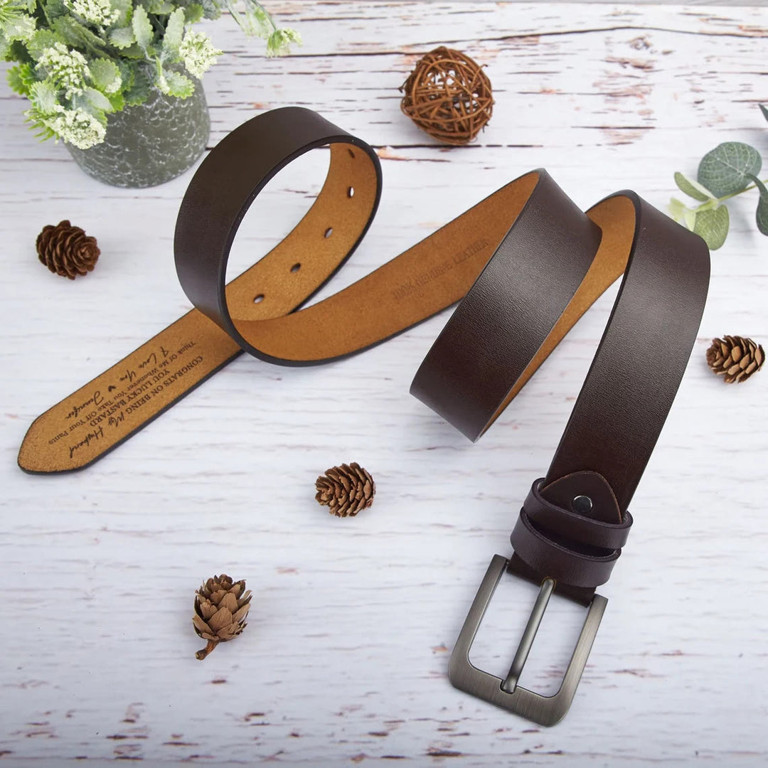 Custom Leather Belt Engraved Names Warm Gift - Brown - 44 - image 2