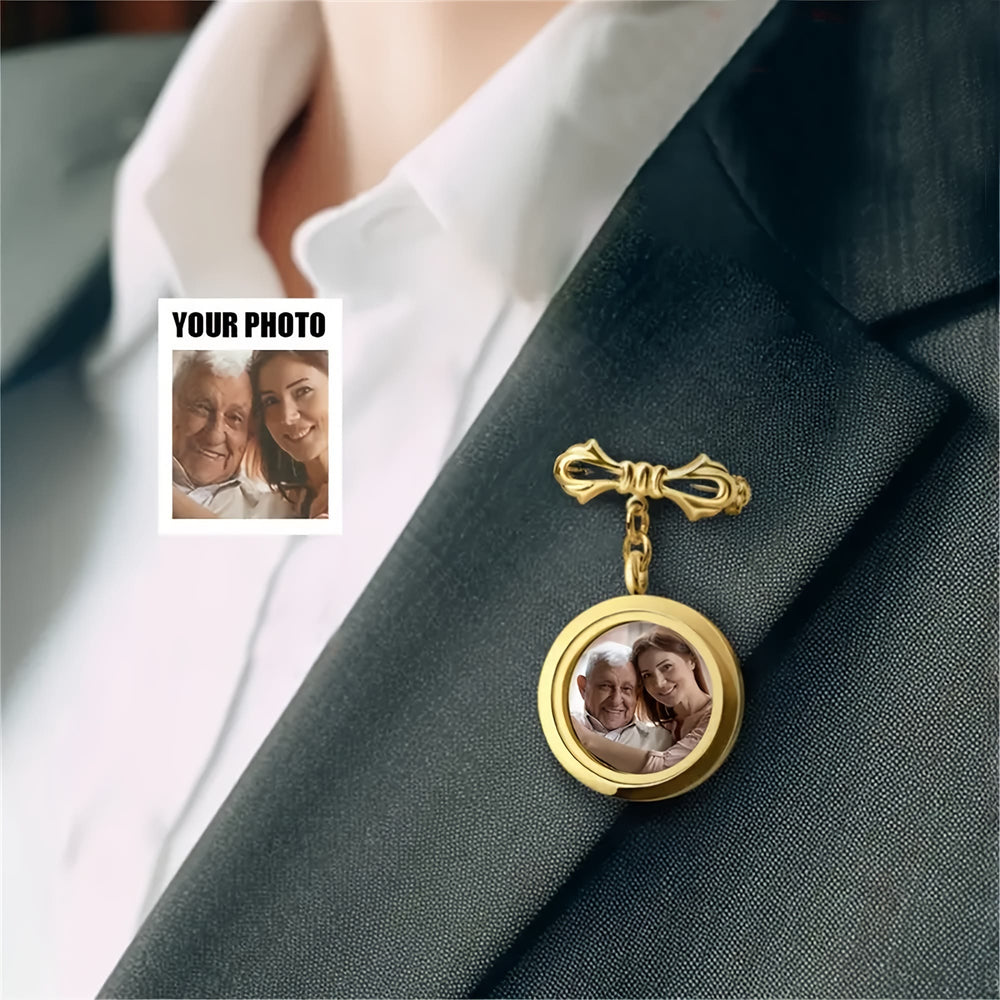 Custom Your Photo Bow Brooch Memorial Metal Brooch - image 1