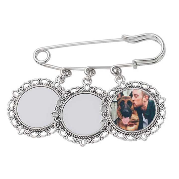 Custom Your Photos Brooch Round Stainless Pendant Brooch - Silver - Three Photos - image 3