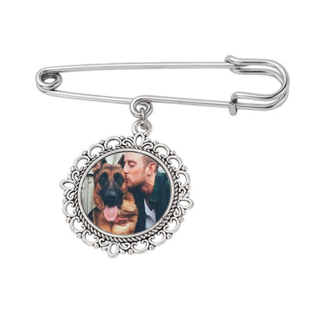 Custom Your Photos Brooch Round Stainless Pendant Brooch - Silver - One Photo - image 1