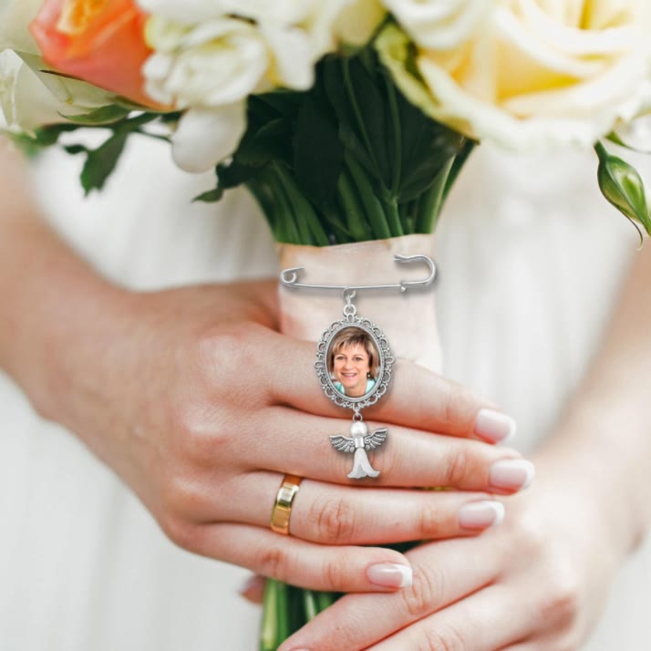 Custom Your Photos Brooch With Angel Pendant Brooch - image 1