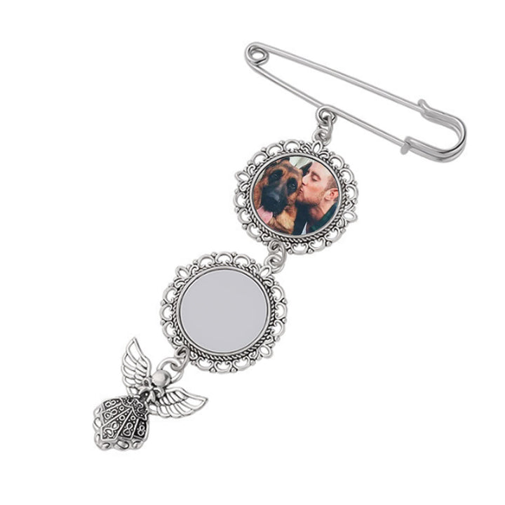 Custom Your Photos Brooch With Angel Pendant Brooch - Round Plate - Two Photos - image 5