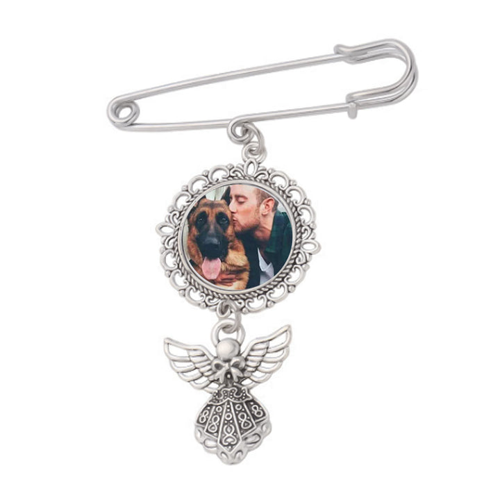 Custom Your Photos Brooch With Angel Pendant Brooch - Round Plate - One Photo - image 4