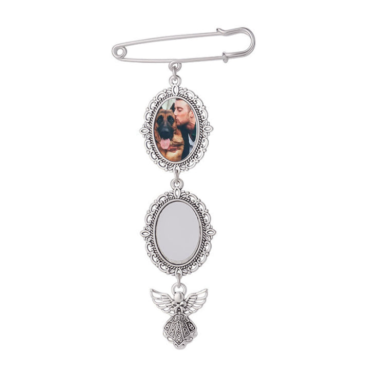 Custom Your Photos Brooch With Angel Pendant Brooch - Oval Plate - Two Photos - image 3