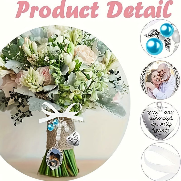 Custom Photo And Text Keychain Wedding Bouquet Pendant - image 4
