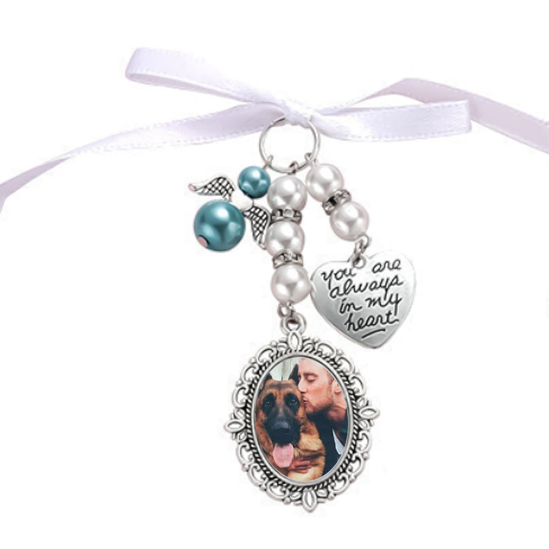 Custom Photo And Text Keychain Wedding Bouquet Pendant - image 5