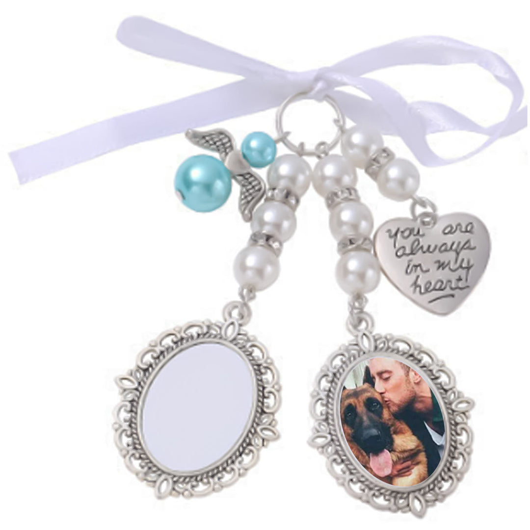 Custom Photo And Text Keychain Wedding Bouquet Pendant - Silver - Two Photos - image 6