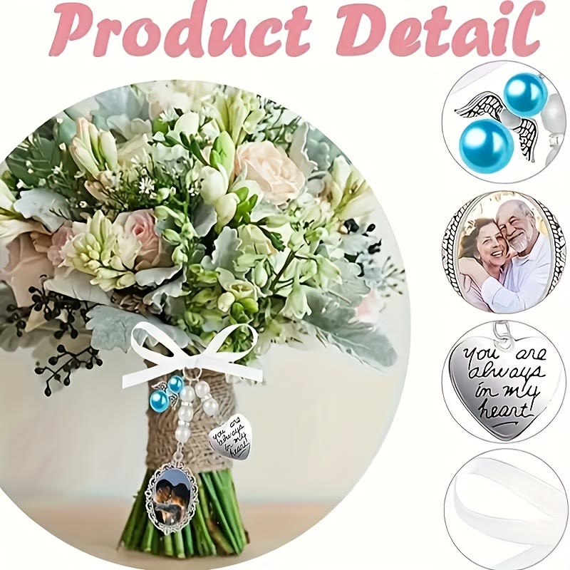 Custom Photo And Text Keychain Wedding Bouquet Pendant - image 4