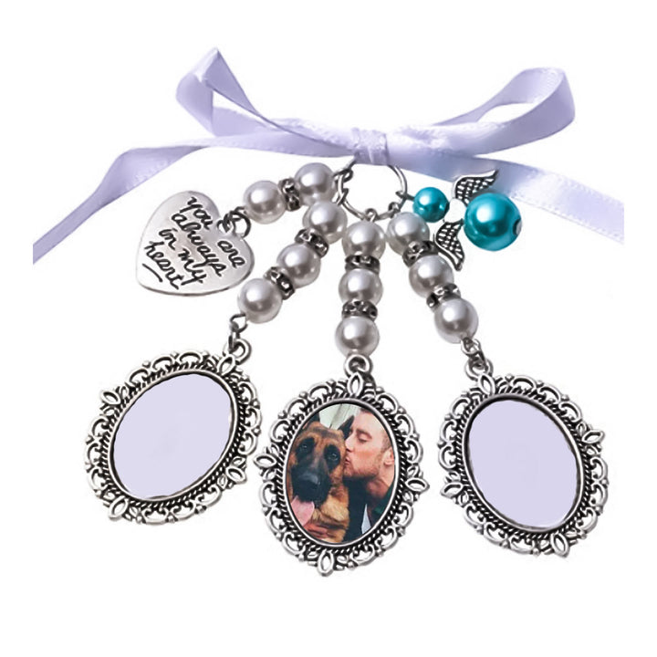 Custom Photo And Text Keychain Wedding Bouquet Pendant - Silver - Three Photos - image 7
