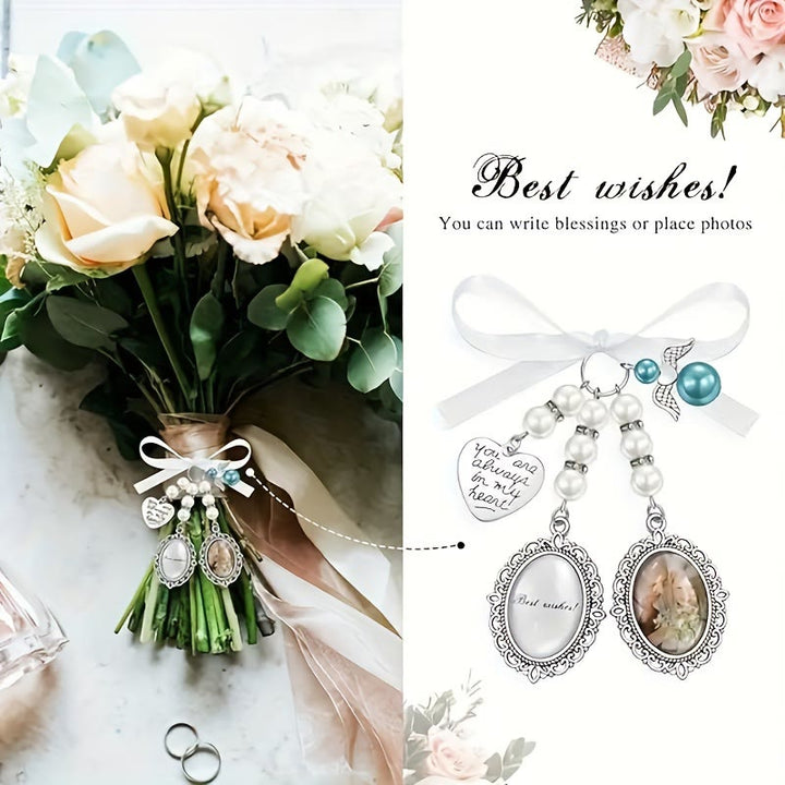 Custom Photo And Text Keychain Wedding Bouquet Pendant - image 3