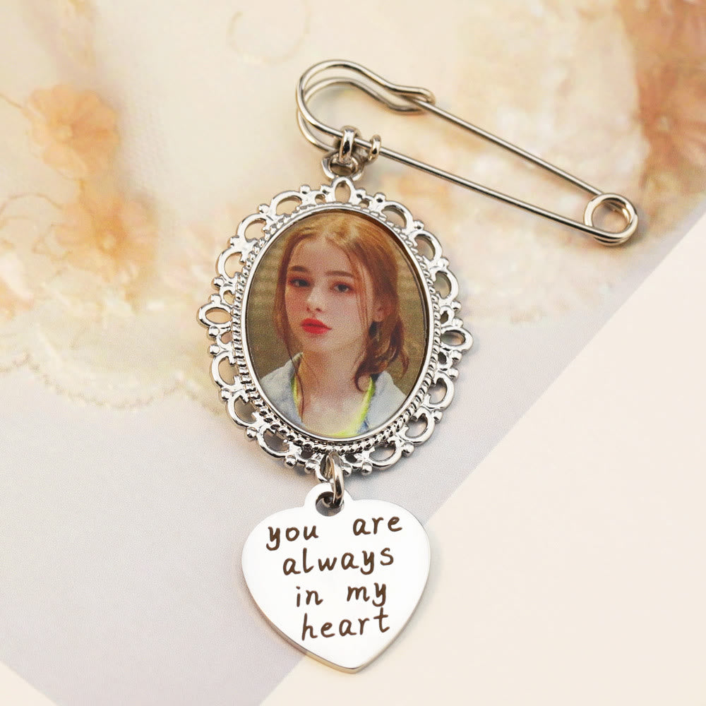 Custom Your Photos Brooch With Warm Taxt Wedding Gift - Silver - image 0