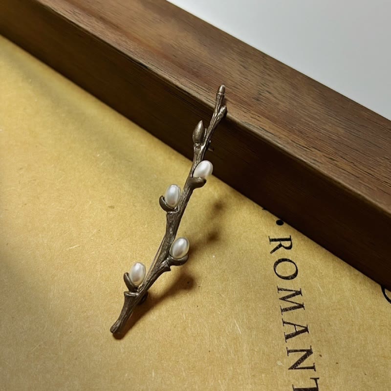 Vintage Branch Brooch Wood Pearl Alloy Pin - image 7