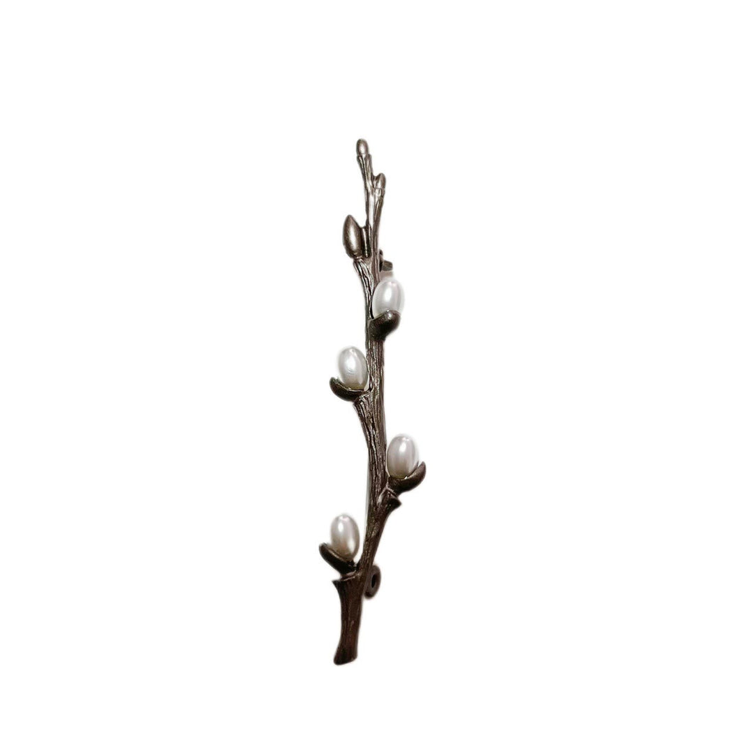Vintage Branch Brooch Wood Pearl Alloy Pin - image 10