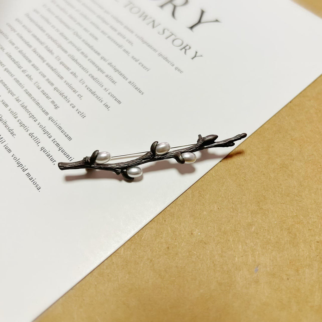 Vintage Branch Brooch Wood Pearl Alloy Pin - image 5