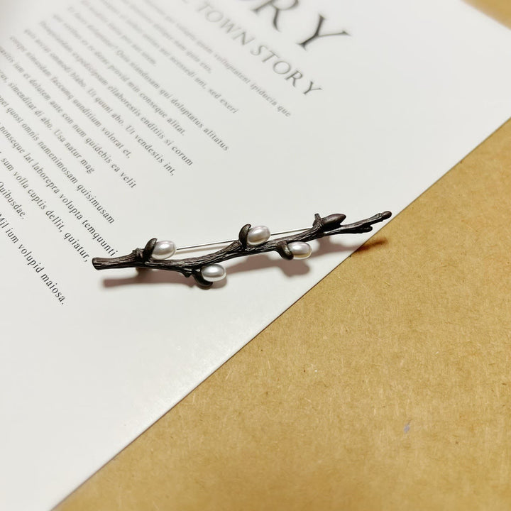 Vintage Branch Brooch Wood Pearl Alloy Pin - image 5