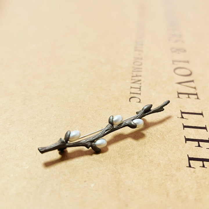 Vintage Branch Brooch Wood Pearl Alloy Pin - image 4