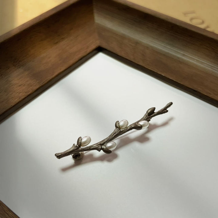 Vintage Branch Brooch Wood Pearl Alloy Pin - image 8