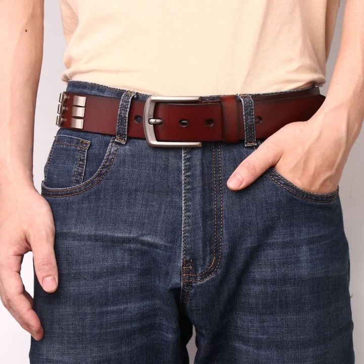Genuine Leather Waistband For Men Punk Rivet Belt - image 1