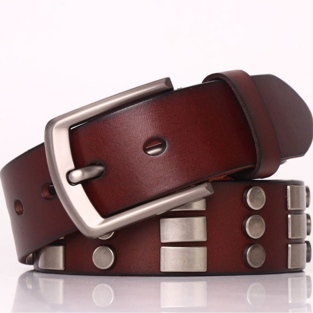 Genuine Leather Waistband For Men Punk Rivet Belt - image 6