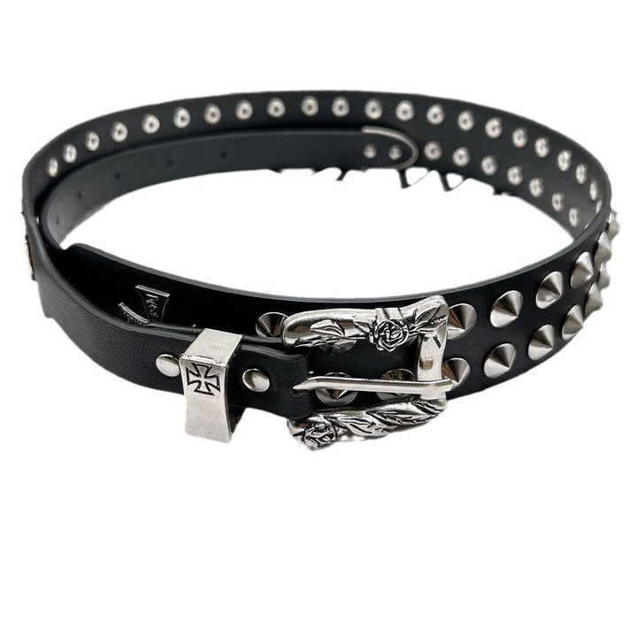 Easter Cross Pattern Belt Punk Rivet Leather Waistband - Easter Cross Belt - 34 - image 0