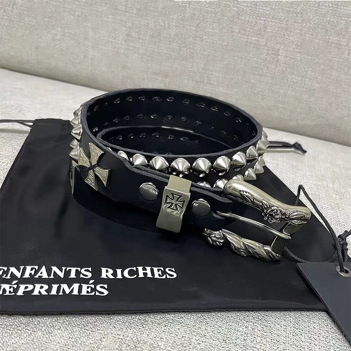 Easter Cross Pattern Belt Punk Rivet Leather Waistband - image 5