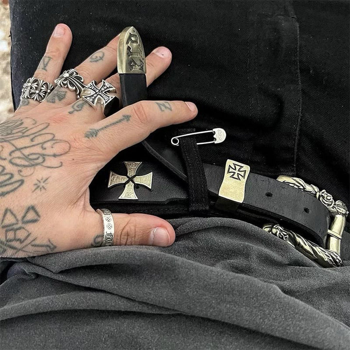 Easter Cross Pattern Belt Punk Rivet Leather Waistband - image 3