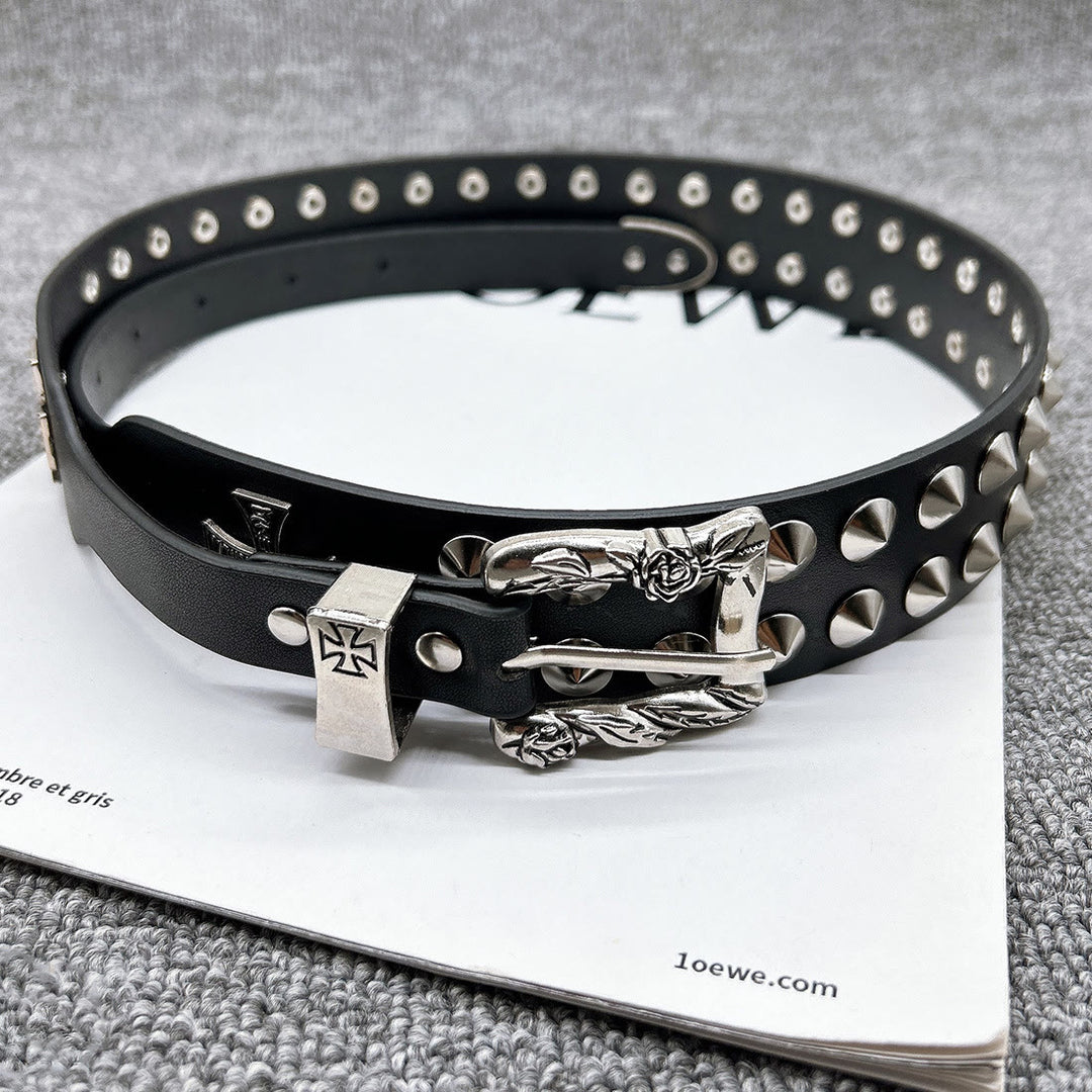 Easter Cross Pattern Belt Punk Rivet Leather Waistband - image 7