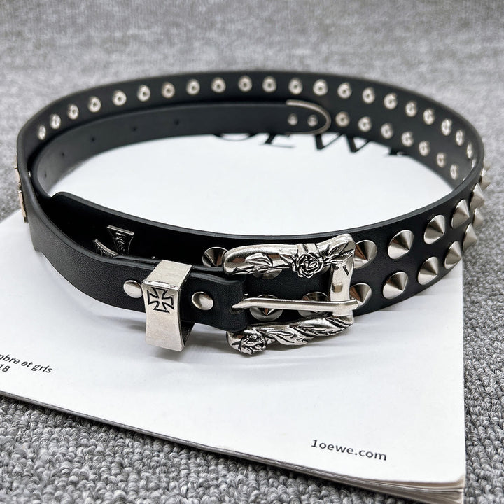 Easter Cross Pattern Belt Punk Rivet Leather Waistband - image 7